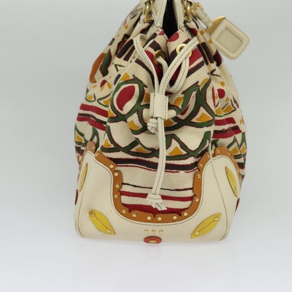 PRADA Hand Bag Canvas Beige Gold Auth - Picture 5 of 16